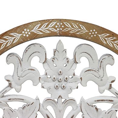 Parisloft Arched Carved Wooden Floral Wall Decor, White and Brown, 16.9"W x 32.7"H