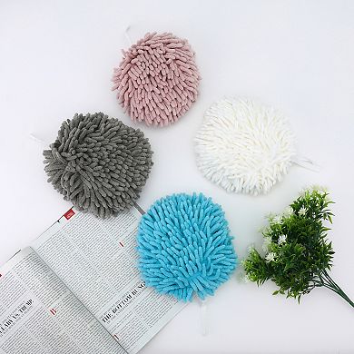 Absorbent Fluffy Chenille Ball Hand Towels, Set of 2 Fuzzy Towel with Wall Hook for Bathroom 6" x 6"