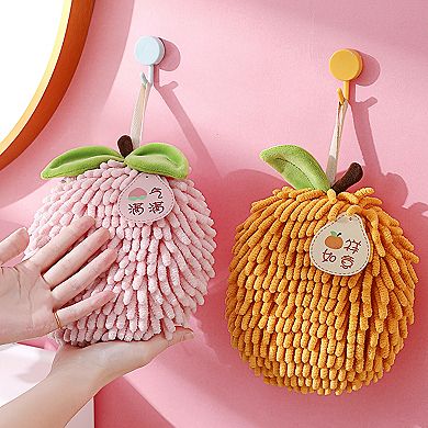 Absorbent Fluffy Chenille Ball Hand Towels, Set of 2 Fuzzy Towel with Wall Hook for Bathroom 6" x 6"