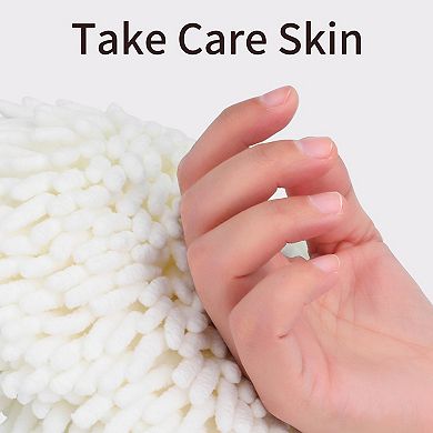 Absorbent Fluffy Chenille Ball Hand Towels, Set of 2 Fuzzy Towel with Wall Hook for Bathroom 6" x 6"