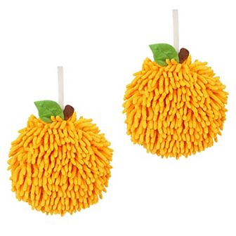 Absorbent Fluffy Chenille Ball Hand Towels, Set of 2 Fuzzy Towel with Wall Hook for Bathroom 6" x 6"
