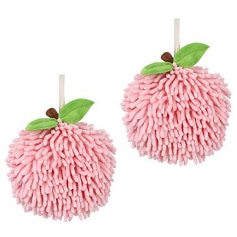 Absorbent Fluffy Chenille Ball Hand Towels, Set of 2 Fuzzy Towel with Wall Hook for Bathroom 6" x 6"
