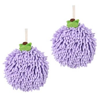 Absorbent Fluffy Chenille Ball Hand Towels, Set of 2 Fuzzy Towel with Wall Hook for Bathroom 6" x 6"