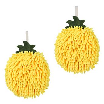 Absorbent Fluffy Chenille Ball Hand Towels, Set of 2 Fuzzy Towel with Wall Hook for Bathroom 6" x 6"