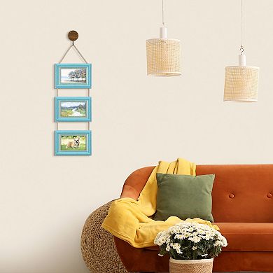 Hanging Collage Picture Frames Wall Decor, Photo Rustic Frame with Rope