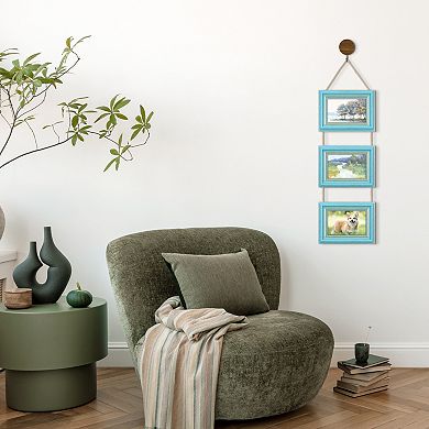 Hanging Collage Picture Frames Wall Decor, Photo Rustic Frame with Rope