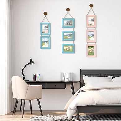 Hanging Collage Picture Frames Wall Decor, Photo Rustic Frame with Rope