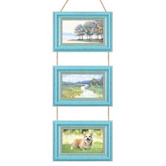 Hanging Collage Picture Frames Wall Decor, Photo Rustic Frame with Rope
