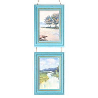 Hanging Collage Picture Frames Wall Decor, Photo Rustic Frame with Rope