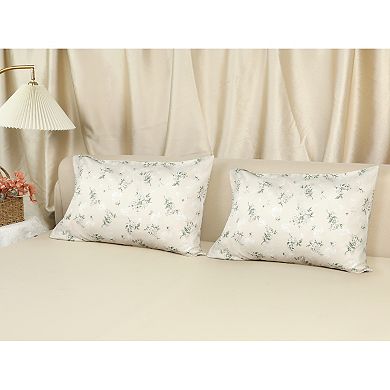 Set of 4 Pillowcase for Hair and Skin, Soft Cotton Floral Pillow Cases with Envelope Closure