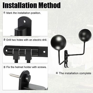 1 Set Wall Mount 180 Degree Rotation Metal Bike Helmet Holder