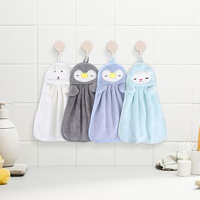 6 Pcs Cute Animal Children Hand Towels with Hanging Loop, Absorbent Towel for Bathroom 9" x 14"
