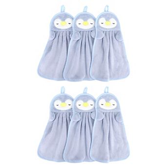 6 pc Cute Animal Children Hand Towels with Hanging Loop, Absorbent Towel for Bathroom 9" x 14"