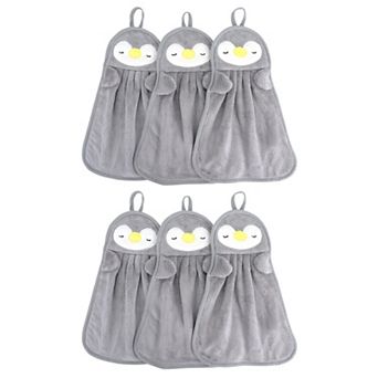 6 pc Cute Animal Children Hand Towels with Hanging Loop, Absorbent Towel for Bathroom 9" x 14"