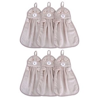 6 pc Cute Animal Children Hand Towels with Hanging Loop, Absorbent Towel for Bathroom 9" x 14"