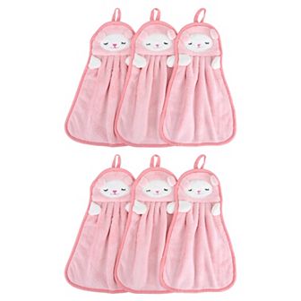 6 pc Cute Animal Children Hand Towels with Hanging Loop, Absorbent Towel for Bathroom 9" x 14"