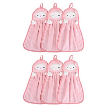 6 pc Cute Animal Children Hand Towels with Hanging Loop, Absorbent Towel for Bathroom 9" x 14"