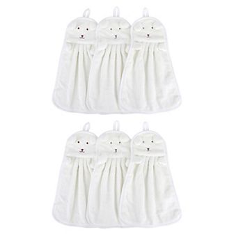 6 pc Cute Animal Children Hand Towels with Hanging Loop, Absorbent Towel for Bathroom 9" x 14"