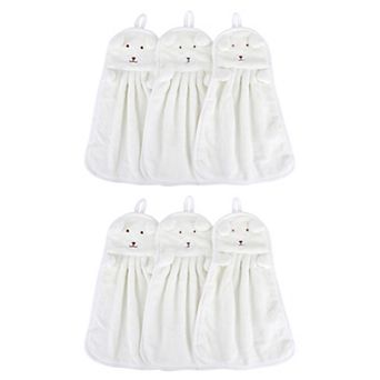 6 pc Cute Animal Children Hand Towels with Hanging Loop, Absorbent Towel for Bathroom 9" x 14"