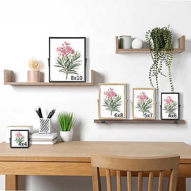 Floating Frame, Simple Metal Picture Frames with Glass Cover for Tabletop Home Decor 6x8