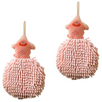 Cute Cartoon Fuzzy Ball Hand Towels, Quick Dry Hanging Hand Towel Set for Bathroom, 2 pc 7" x 9"