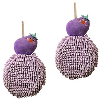 Cute Cartoon Fuzzy Ball Hand Towels, Quick Dry Hanging Hand Towel Set for Bathroom, 2 pc 7" x 9"