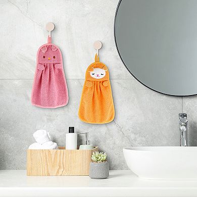 Cute Cartoon Animal Pattern Hanging Hand Towels, 6 Pack Decorative Hand Towel Set for Bathroom