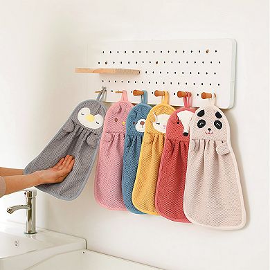 Cute Cartoon Animal Pattern Hanging Hand Towels, 6 Pack Decorative Hand Towel Set for Bathroom