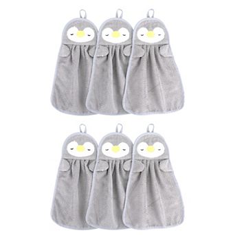 Cute Cartoon Animal Pattern Hanging Hand Towels, 6 Pack Decorative Hand Towel Set for Bathroom