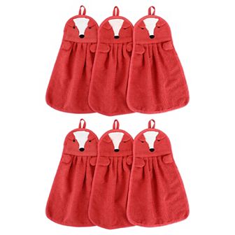 Cute Cartoon Animal Pattern Hanging Hand Towels, 6 Pack Decorative Hand Towel Set for Bathroom
