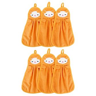 Cute Cartoon Animal Pattern Hanging Hand Towels, 6 Pack Decorative Hand Towel Set for Bathroom