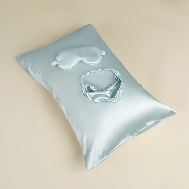 2 Packs Breathable Pillow Case with Envelope, Satin Pillowcases with Eye Mask, and Hair Band