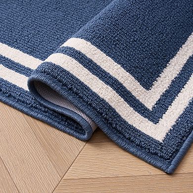 Laura Ashley Double Border Two-Tone All Loop Tufted Machine-Washable Skid-Resistant Runner
