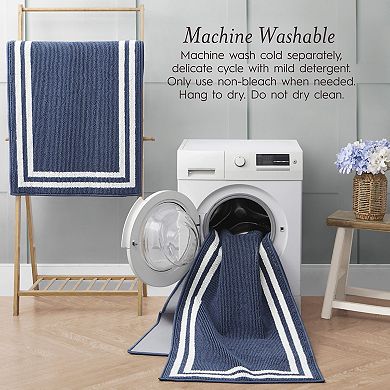 Laura Ashley Double Border Two-Tone All Loop Tufted Machine-Washable Skid-Resistant Runner