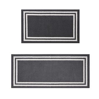 Laura Ashley Double Border Two-Tone All Loop Tufted Machine-Washable Skid-Resistant Runner