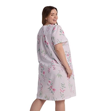 Plus Size Miss Elaine Essentials Seersucker Short Snap Robe