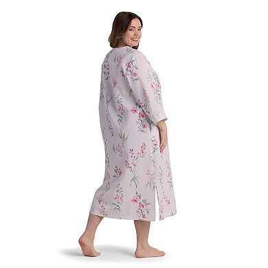 Plus Size Miss Elaine Essentials Seersucker Long Zip Robe