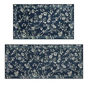 Laura Ashley 2 pc Aria Floral Border Washable Area Rug Set