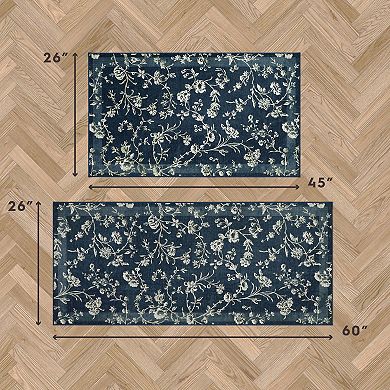 Laura Ashley 2-Piece Aria Floral Border Washable Area Rug Set