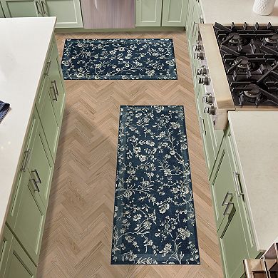 Laura Ashley 2-Piece Aria Floral Border Washable Area Rug Set