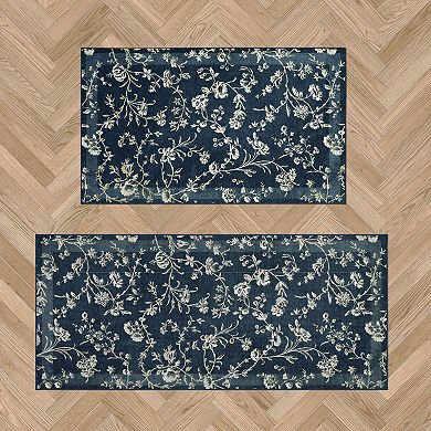 Laura Ashley 2-Piece Aria Floral Border Washable Area Rug Set