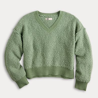 Juniors' SO® Long Sleeve Drop Shoulder V-Neck Pullover Sweater