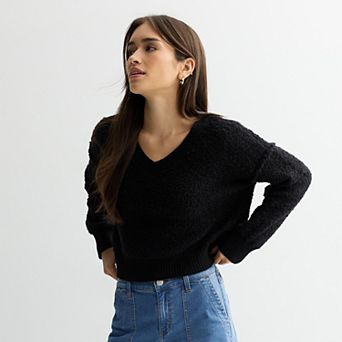 Juniors' SO® Long Sleeve Drop Shoulder V-Neck Pullover Sweater