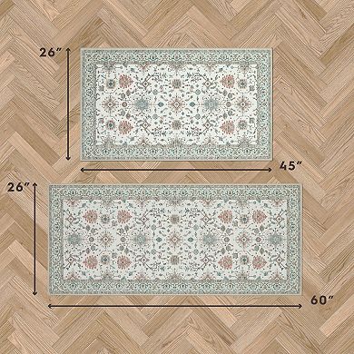 Laura Ashley 2-Piece Beige Aure Floral Washable Area Rug Set