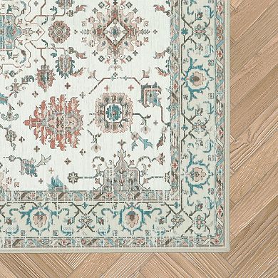 Laura Ashley 2-Piece Beige Aure Floral Washable Area Rug Set