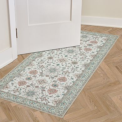 Laura Ashley 2-Piece Beige Aure Floral Washable Area Rug Set