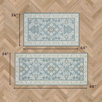 Laura Ashley 2-Piece Beige Aurora Medallion Washable Area Rug Set