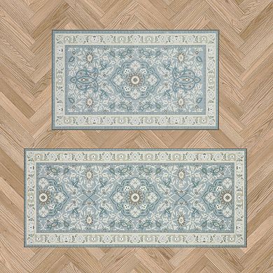 Laura Ashley 2-Piece Beige Aurora Medallion Washable Area Rug Set