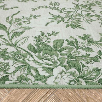 Laura Ashley 2-Piece Sage Ivory Bedford Floral Washable Area Rug Set