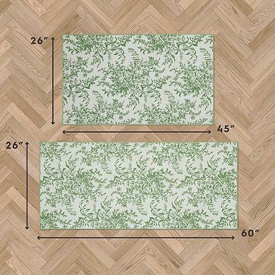 Laura Ashley 2-Piece Sage Ivory Bedford Floral Washable Area Rug Set